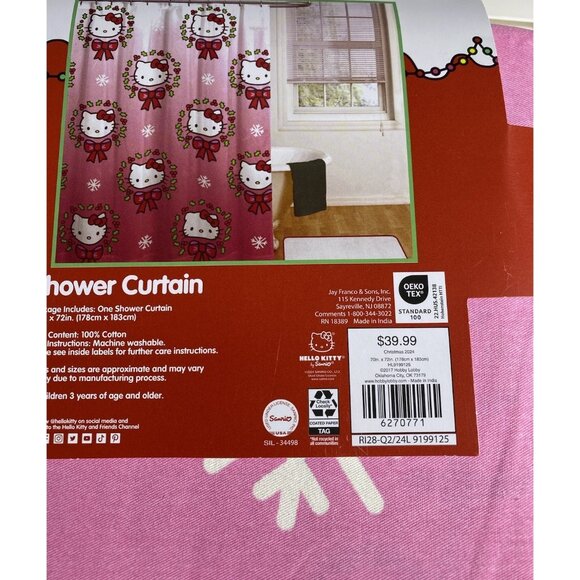 Hello Kitty Christmas Wreath Shower Curtain 70”x72” Gradient 100% Cotton - Picture 6 of 9